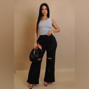 Black Cutout Jogger Pants